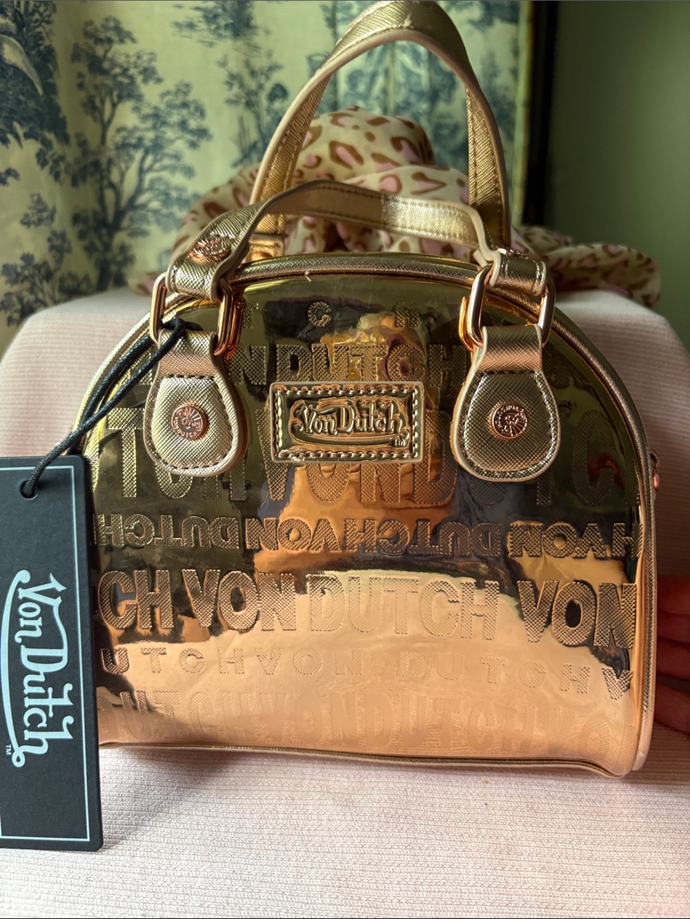 Von Dutch Metallic Rose Gold Mini Satchel